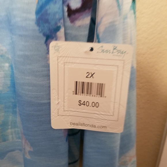 SUN BAY Womens Top size 2X   3/4 Sleeve Blue/White Beachy NWT - Picture 7 of 9